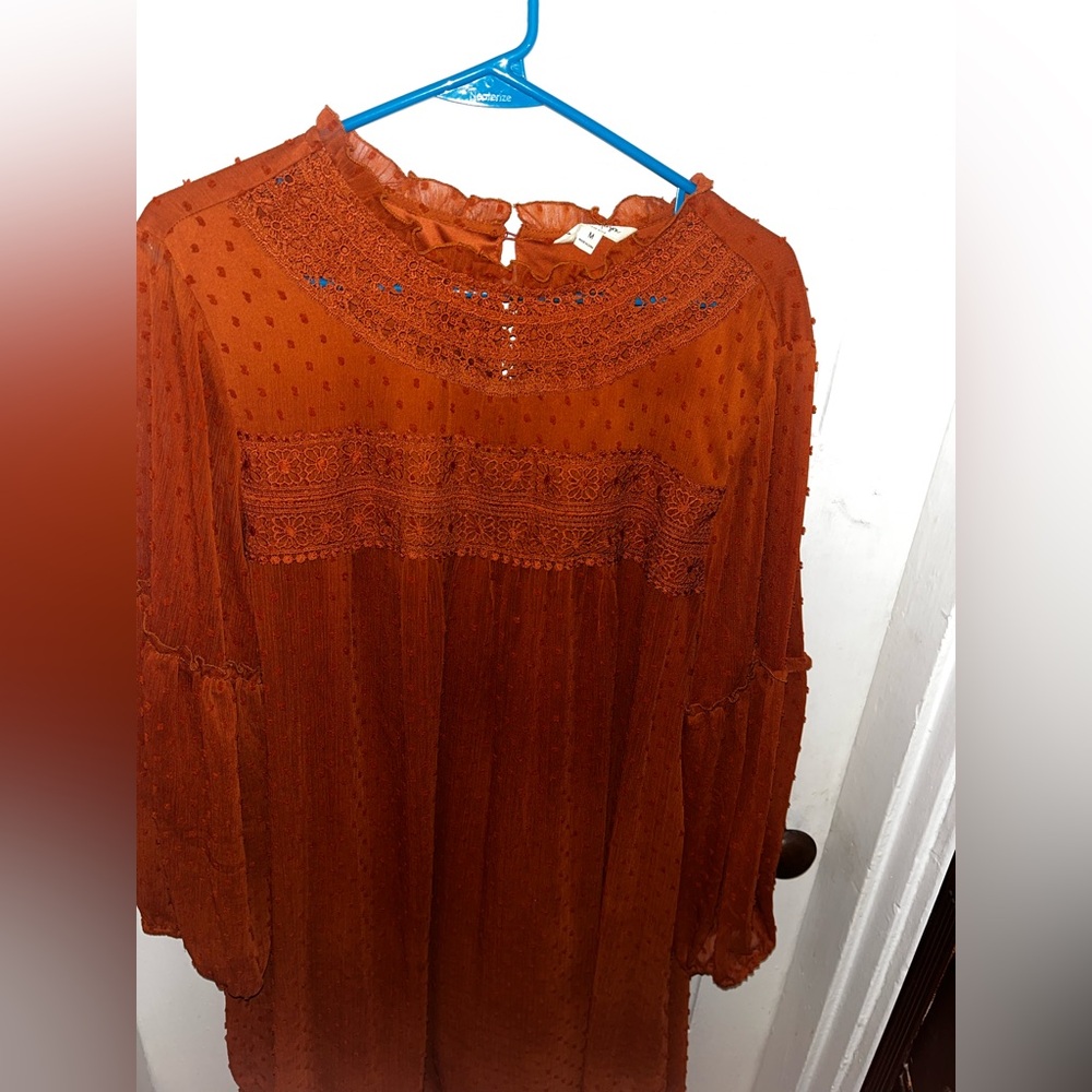 Linda Anderson Orange Lace & Dot Swing Long Sleeve Dress - Picture 2 of 7